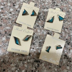 Ear Brites Turquoise & Rhodium Earrings, NWT